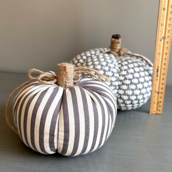 Holiday Halloween Fall Decorative Fabric Pumpkins Set of 3 Gray, White, Cream - Picture 10 of 16